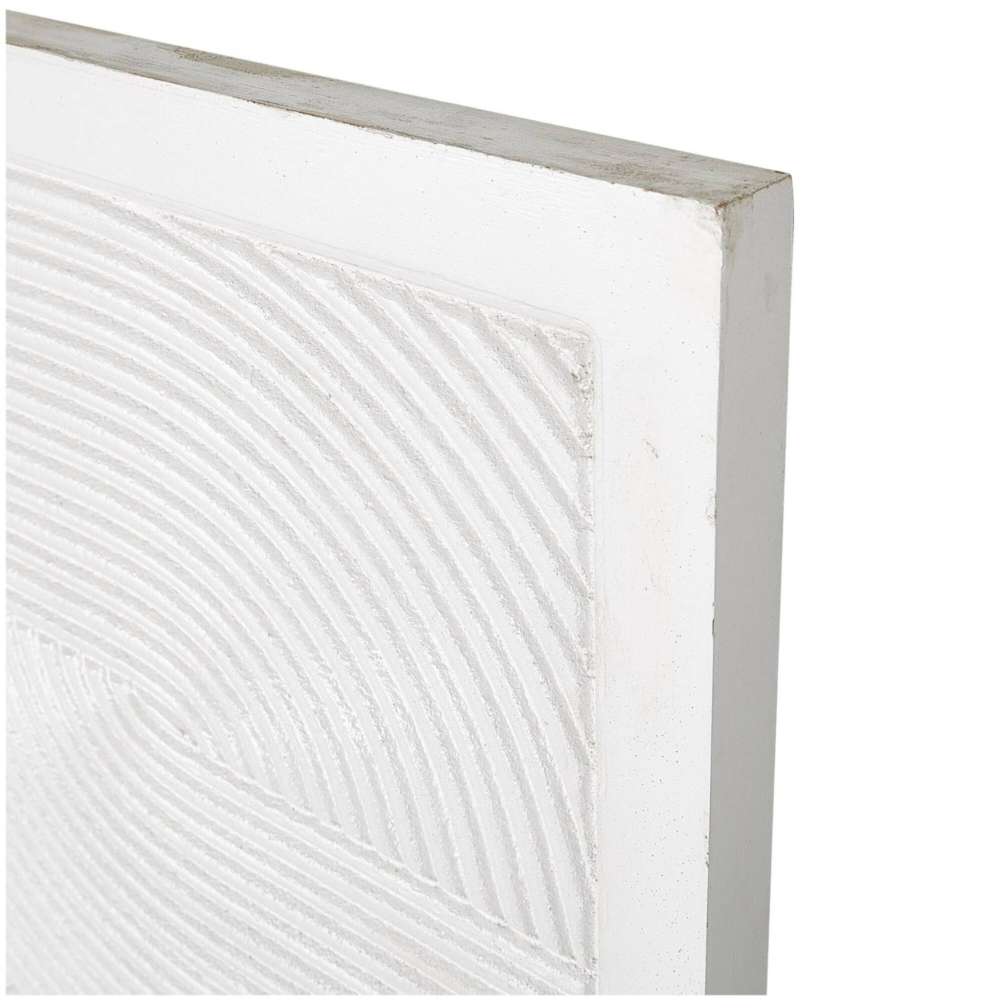 CosmoLiving by Cosmopolitan Wooden White Handmade Carved Panel Geometric Wall Art with Looped Sand Art Design, Set of 4